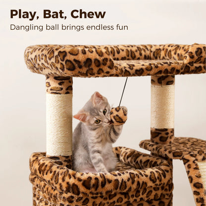 Small Cat Tree for Indoor Cat, Tower with Sisal Scratching Post and Pad, Wide Top Perch