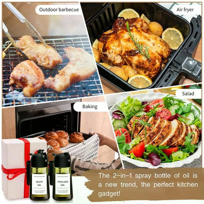 2PCS Glass Olive Oil Bottles, 2-In-1 Dropper & Oil Sprayer Kitchen Gadgets, Dark Green Glass For Anti-Oxidation, 16oz/480ml Seasoning Storage Bottles, Oil Sprayer & Dispenser, Perfect Housewarming Gift!