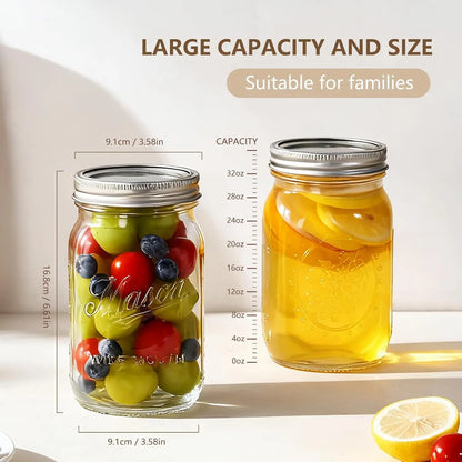 32 oz Mason Jars 12 Pack Wide Mouth with Airtight Lids
