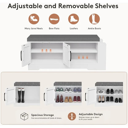 Farmhouse Shoe Storage Bench with 3-in-1 Entryway Storage and Padded Seat