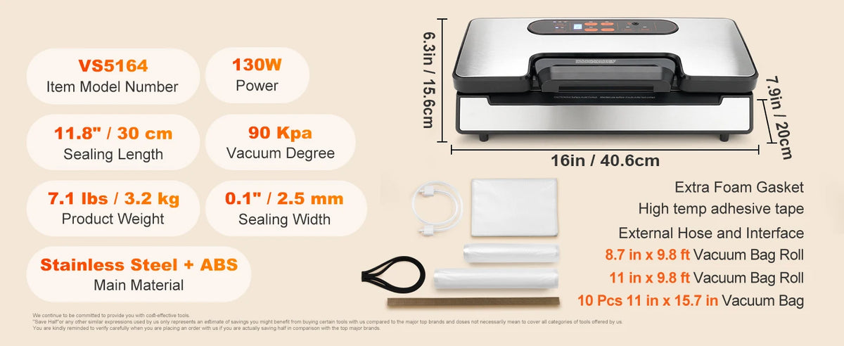 Commercial Vacuum Sealer Machine, Multifunction Automatic Food Packaging with Bag Roll Storage, Cutter for Home Kitchen