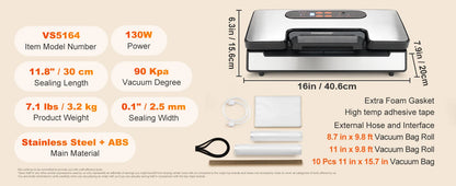 Commercial Vacuum Sealer Machine, Multifunction Automatic Food Packaging with Bag Roll Storage, Cutter for Home Kitchen
