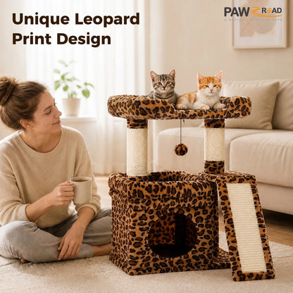 Small Cat Tree for Indoor Cat, Tower with Sisal Scratching Post and Pad, Wide Top Perch