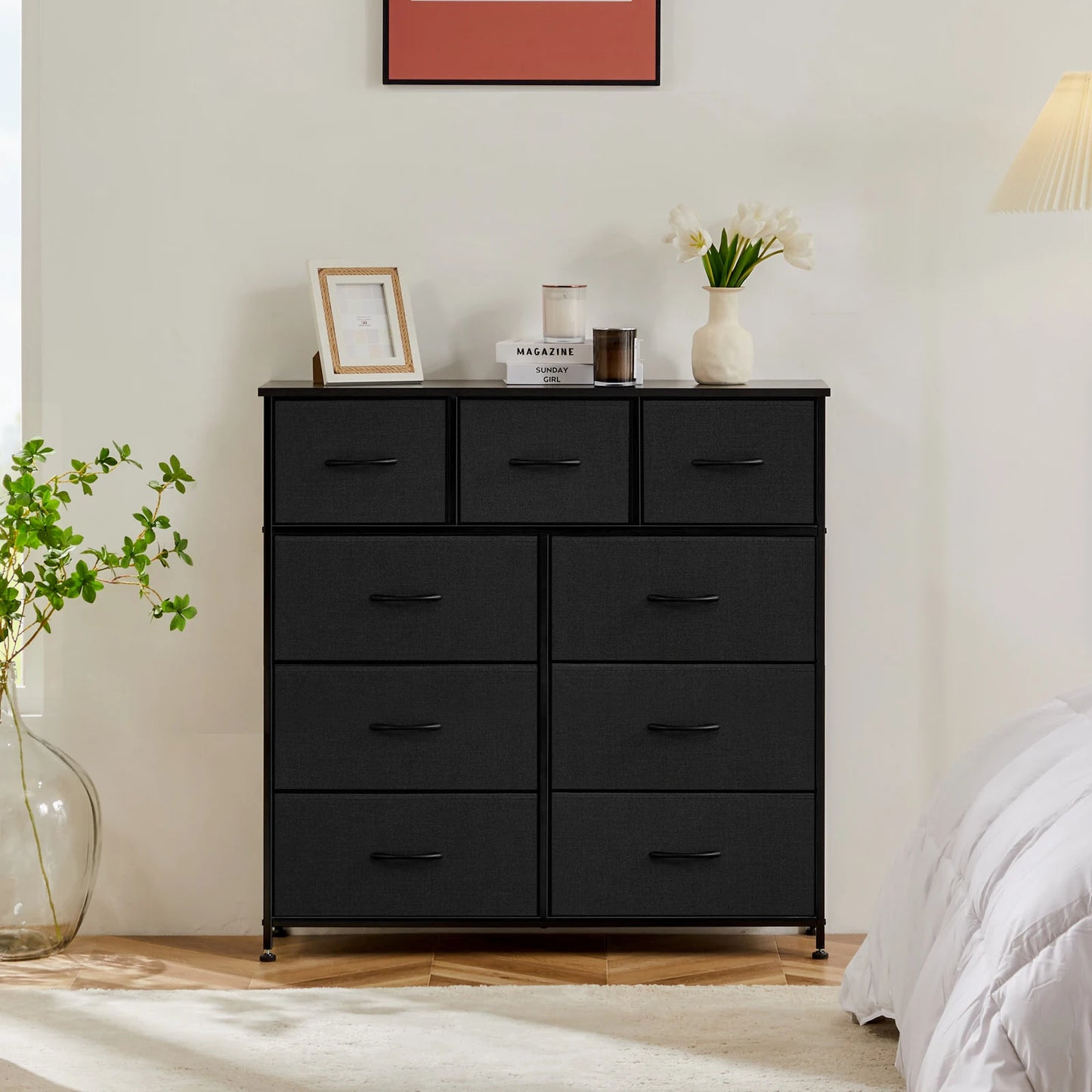 Dresser For Bedroom With 9 Fabric Storage Drawers, Tall Chest Organizer