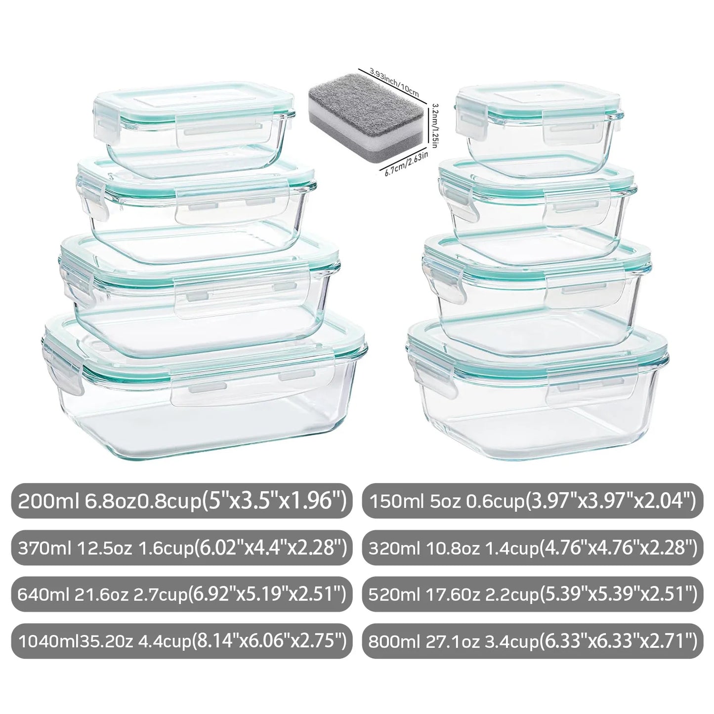 8-Pack Airtight Glass Food Storage Containers for Microwave,Oven,Freezer and Dishwasher