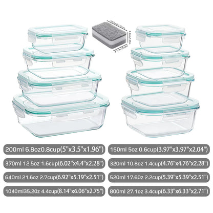 8-Pack Airtight Glass Food Storage Containers for Microwave,Oven,Freezer and Dishwasher