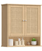 27.6" H Bathroom Wall Cabinet, Modern With Adjustable Shelf & 2 Rattan Doors