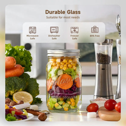 32 oz Mason Jars 12 Pack Wide Mouth with Airtight Lids