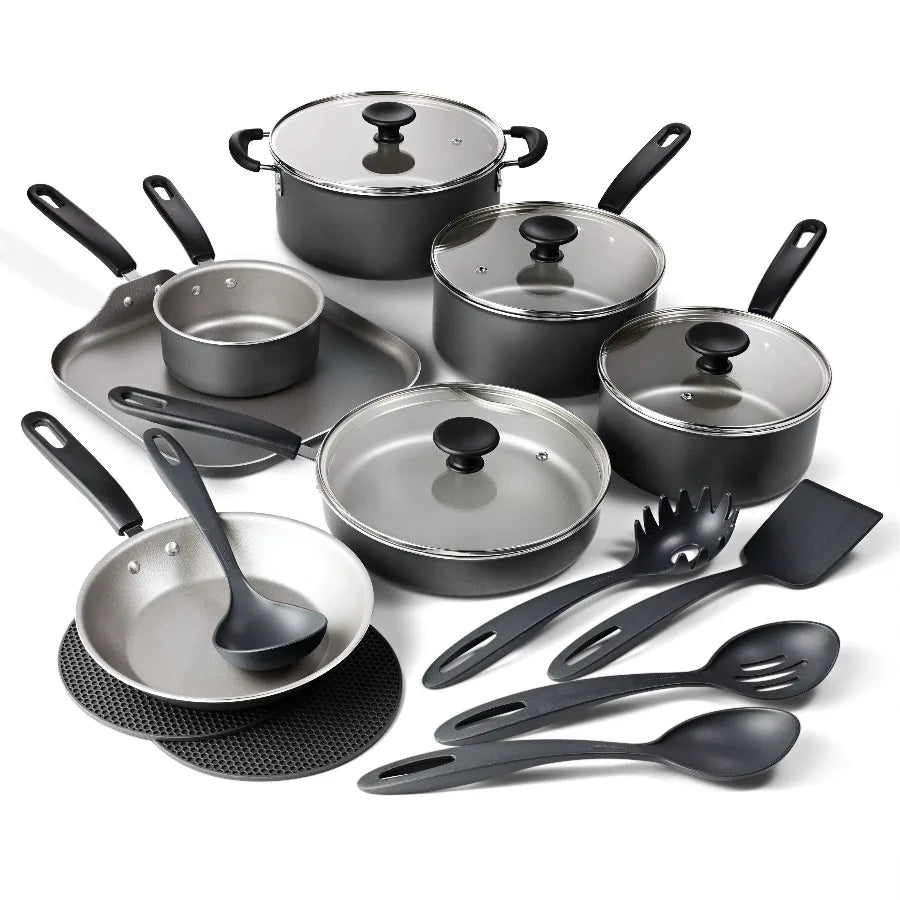 18-Piece Nonstick Cookware Set, Asphalt