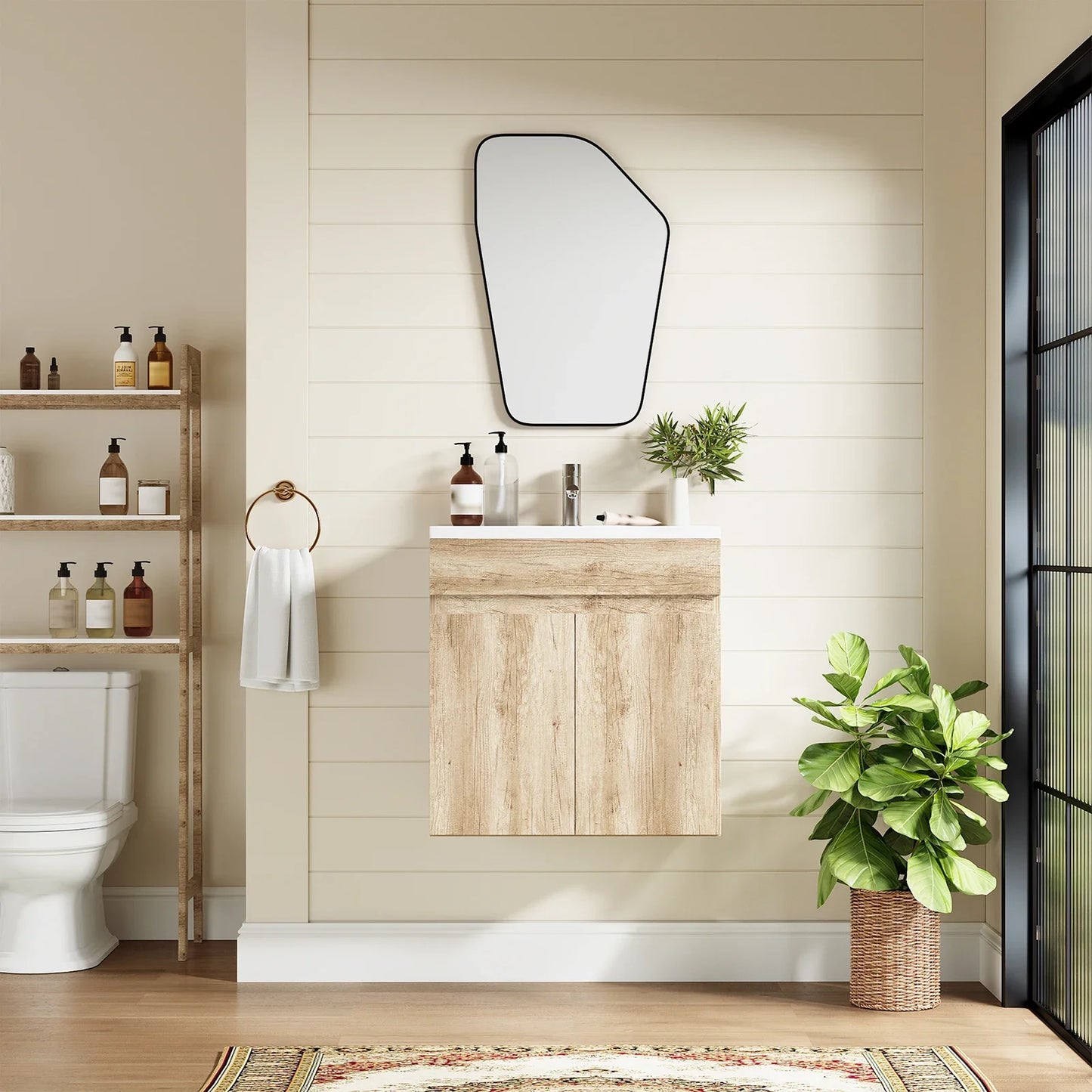 Bathroom Vanity Sink with Wood Cabinet and Washbasin