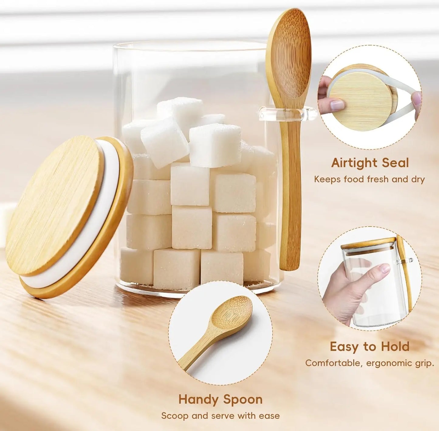 Glass Container, 15oz Airtight Canister with Bamboo Lid and Spoon, for Coffee Beans, Spices