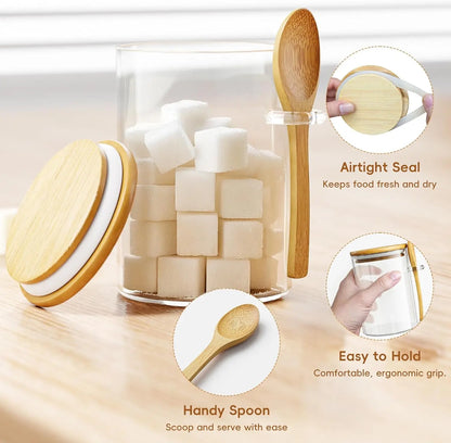 Glass Container, 15oz Airtight Canister with Bamboo Lid and Spoon, for Coffee Beans, Spices