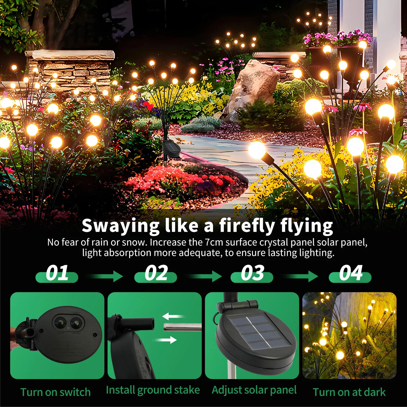 8-Head Solar Firefly LED Lights ,Waterproof High Flexibility Yard Patio Pathway Holiday