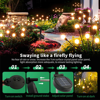 8-Head Solar Firefly LED Lights ,Waterproof High Flexibility Yard Patio Pathway Holiday