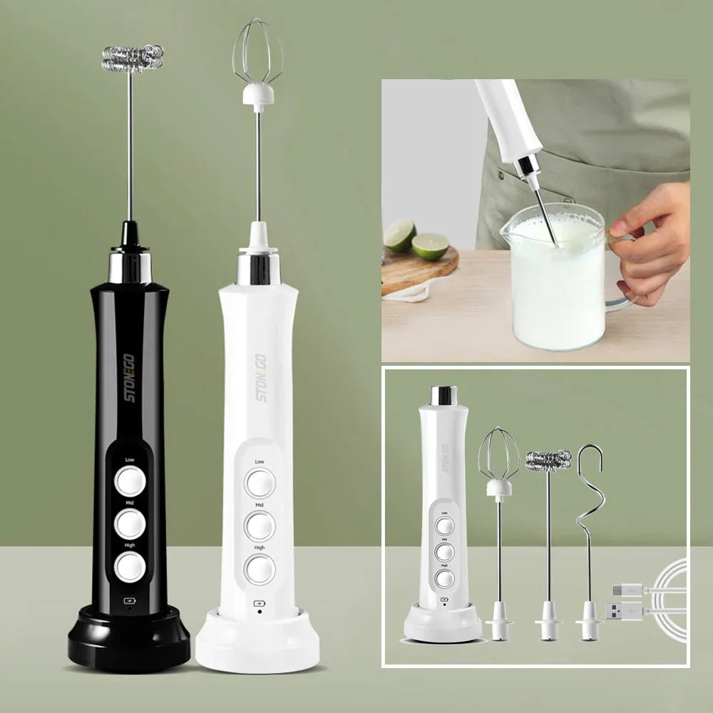 USB Rechargeable Milk Frother, Mini Handheld Electric Foam Maker, 3 Speed Stainless Steel Whisks for Latte Coffee Cappuccino Hot Chocolate