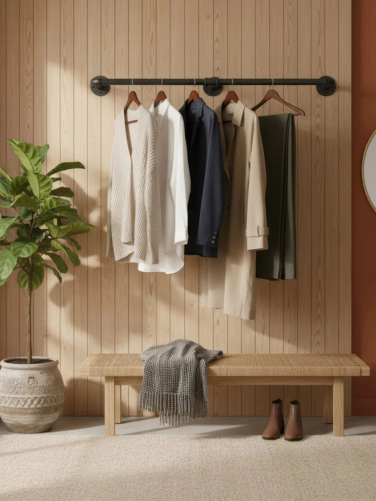 Industrial Pipe Clothes Rack, Heavy Duty Detachable Iron Garment Rack, Wall Mounted, Rustic Hanging Rod