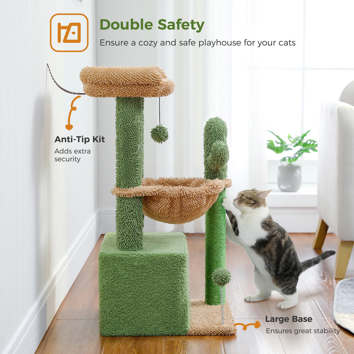 4-in-1 Cat Tree with Large Cat Condo, Sisal Scratching Post, Deep Hammock, Cozy Top Perch