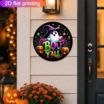 1 Piece Halloween-Themed Aluminum Decorative Sign 7.87* 7.87inch BOO Y'ALL Ghost Pumpkin Pattern Metal