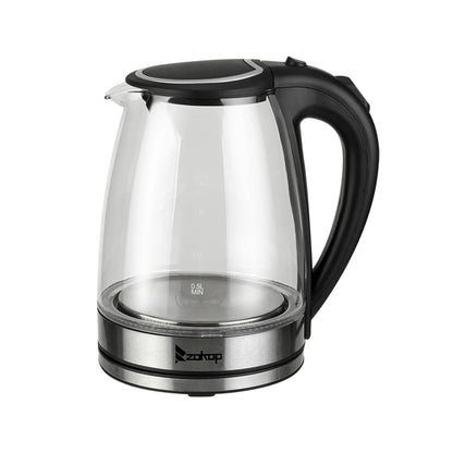 110V 1200W 1.8L Electric Glass Kettle, US Plug, Borosilicate Glass, Blue LED Auto Shut Off 360 Rotation Base