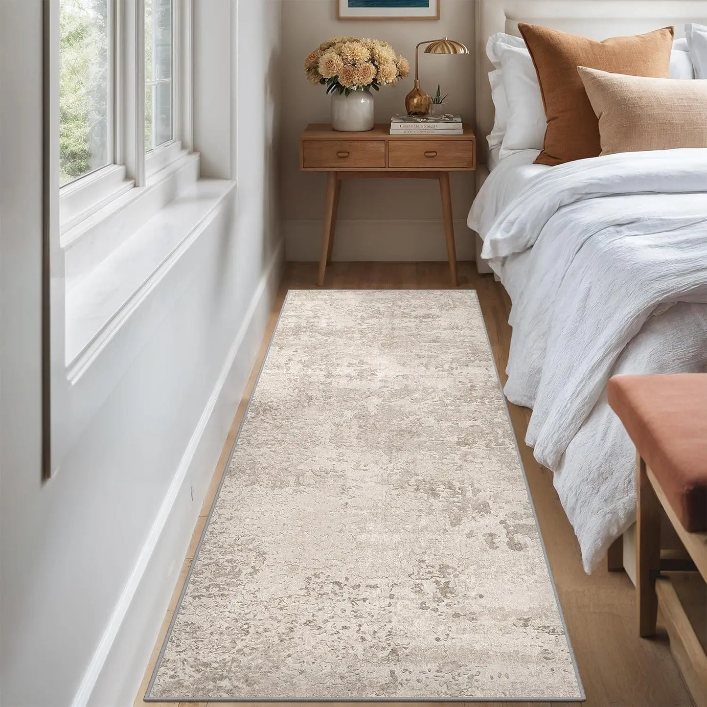 Runner Rug - Washable,  Non-Slip Runner , Beige