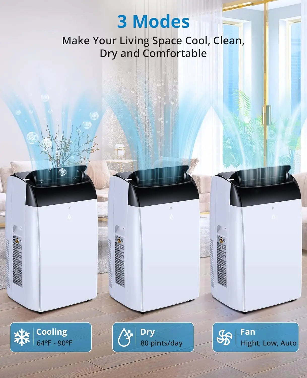 14000 BTU Portable Air Conditioner, 3-In-1 Free Standing Cooling AC Unit With Fan, Dehumidifier, Remote Control, Sleep Mode