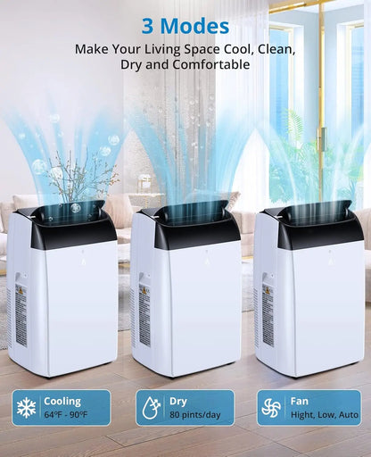 14000 BTU Portable Air Conditioner, 3-In-1 Free Standing Cooling AC Unit With Fan, Dehumidifier, Remote Control, Sleep Mode
