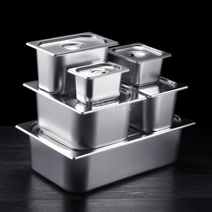 Square pot Kitchen Pans, 304 stainless steel 1/9 1/6 1/4 1/3 Food Chafing pans, Buffet Containers Lid 0.7 mm