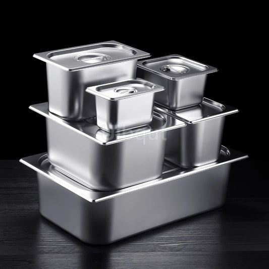 Square pot Kitchen Pans, 304 stainless steel 1/9 1/6 1/4 1/3 Food Chafing pans, Buffet Containers Lid 0.7 mm