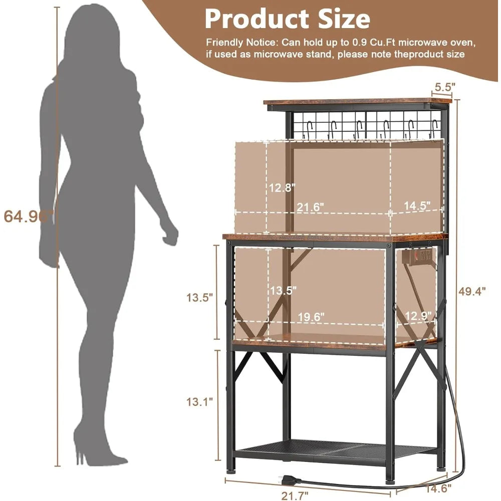 Kitchen Bakers Rack with Power Outlet, Microwave Oven Stand with Storage 4 Tiers