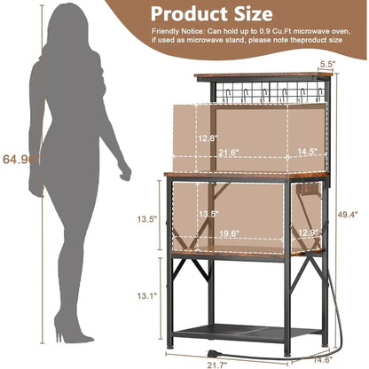 Kitchen Bakers Rack with Power Outlet, Microwave Oven Stand with Storage 4 Tiers