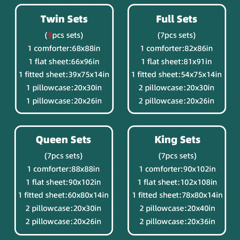 5pcs/7pcs Bedding Sets - Comforter ,Flat Sheet ,Fitted Sheet and Pillowcases
