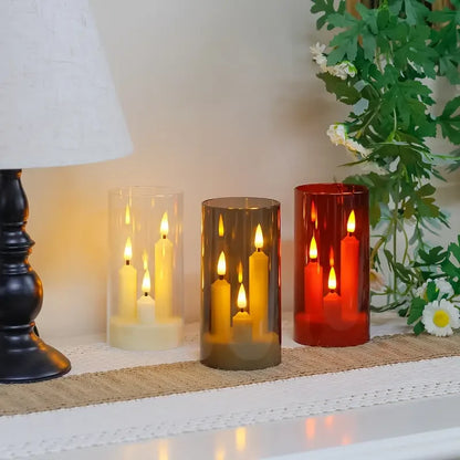 Flameless  Acrylic Short 3 in 1 Taper Candles, Warm Light Flickering Flameless Pillar, LED Electronic Tealight Battery Operated Decor