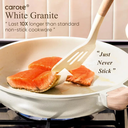 21Pcs Nonstick Cookware Sets, White Granite