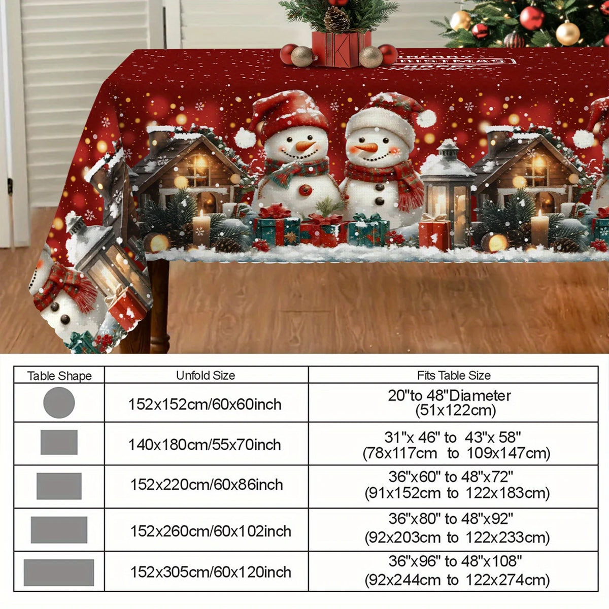 1pc Christmas Snowman Tablecloth with Snowflake & Snow Farm Design - Winter Themed Rectangular ' Table, Fabric Suitable for Indoor/Outdoor Holiday Dining, Farmhouse Decorations