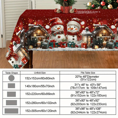 1pc Christmas Snowman Tablecloth with Snowflake & Snow Farm Design - Winter Themed Rectangular ' Table, Fabric Suitable for Indoor/Outdoor Holiday Dining, Farmhouse Decorations