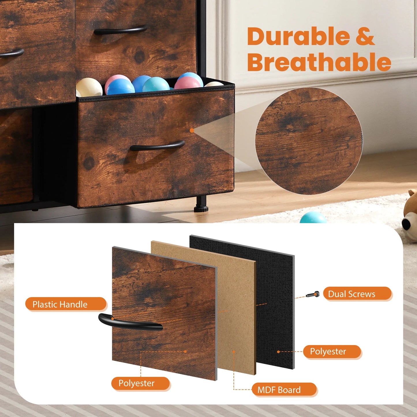 Dresser For Bedroom With 9 Fabric Storage Drawers, Tall Chest Organizer