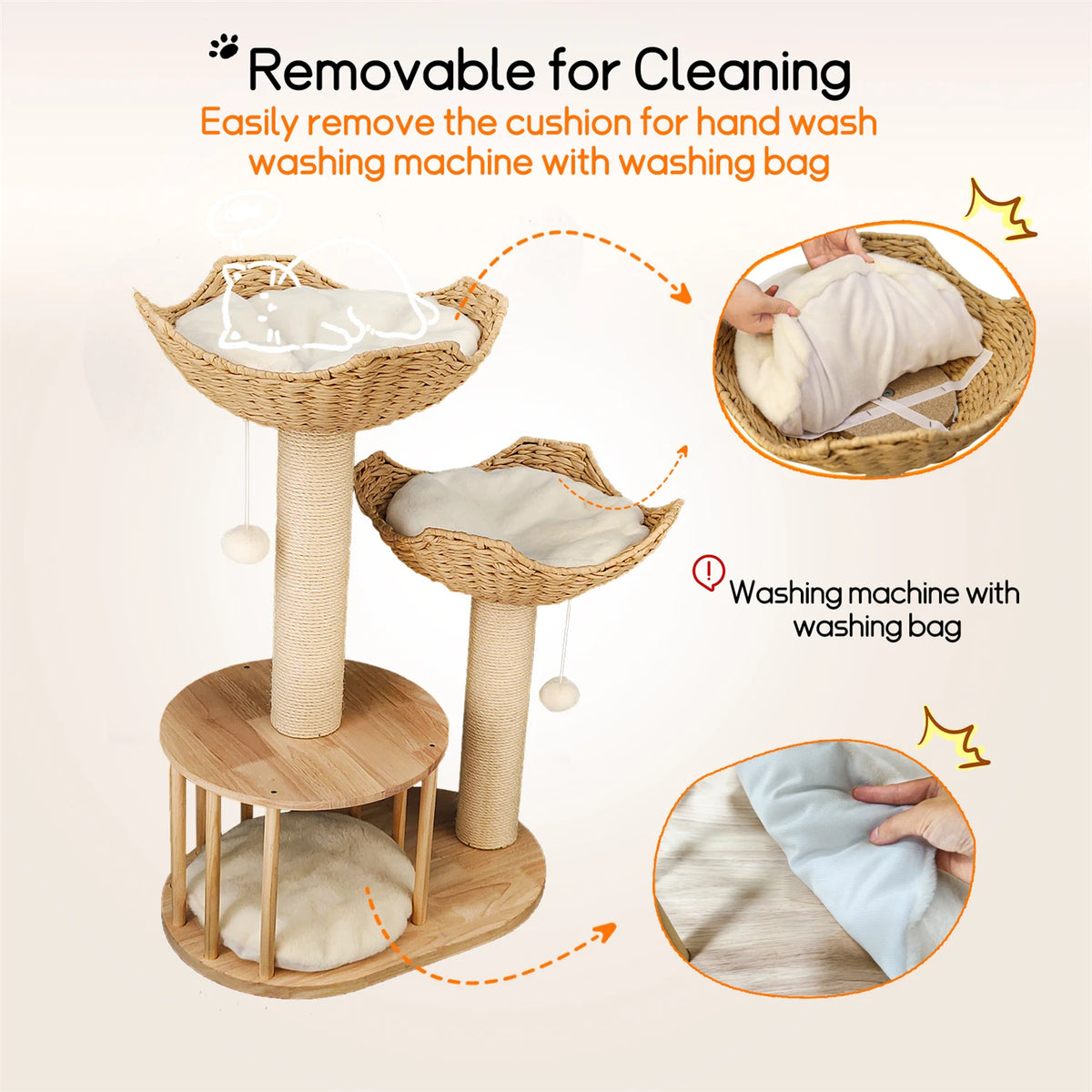 3 Tier Cat Tree Activity Tower with Plush Cushion and Dangling Ball, Sisal Scratching Post for Indoor Cats