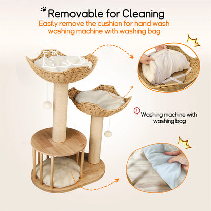 3 Tier Cat Tree Activity Tower with Plush Cushion and Dangling Ball, Sisal Scratching Post for Indoor Cats