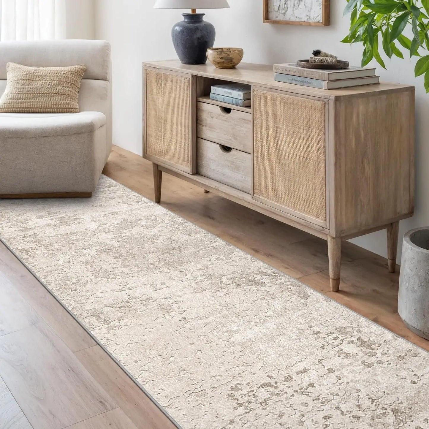 Runner Rug - Washable,  Non-Slip Runner , Beige