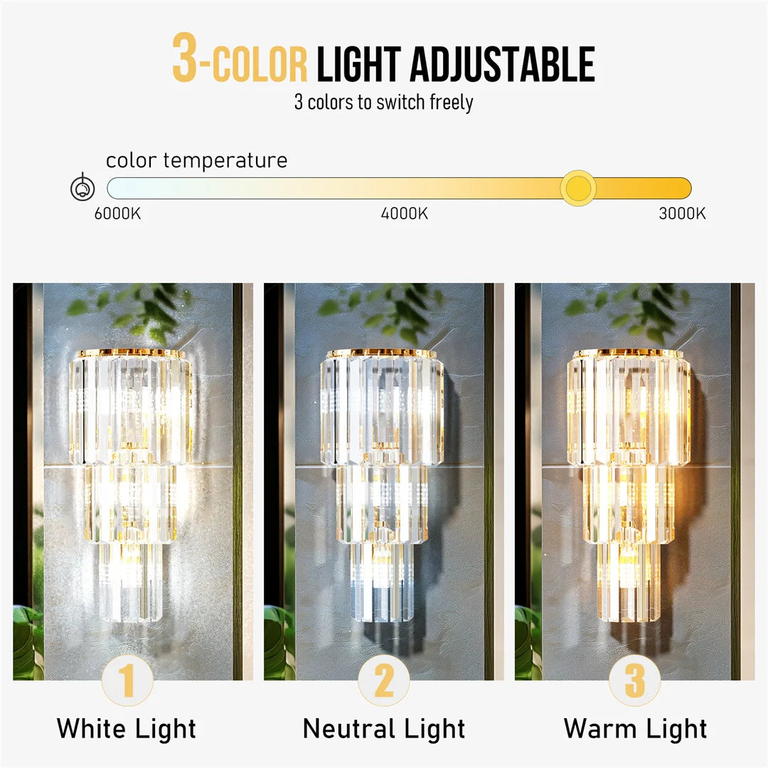 Modern Crystal Wall Lamp, 3-Layer Crystal Sconce