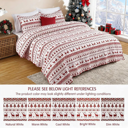3PCS Christmas Quilt Set King/Queen Size Quilt Set, Winter Blanket, Soft Warm Snowflake Fleece