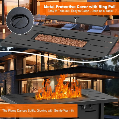 43 inch Outdoor Propane Fire Pit Table with Lid, Waterproof Cover