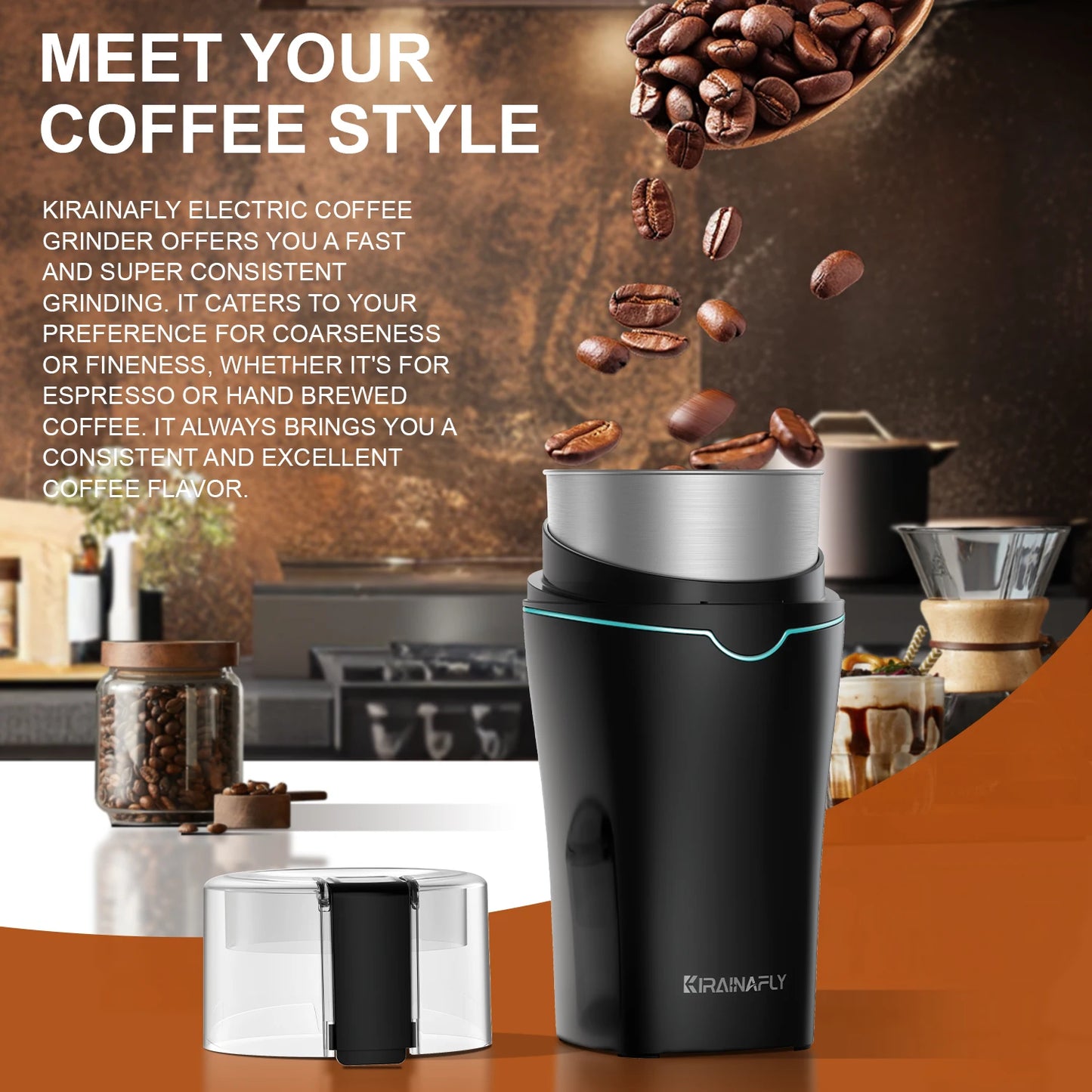 Professional Coffee Grinder with Removable Stainless Steel Cup for Coffee Spices Herb