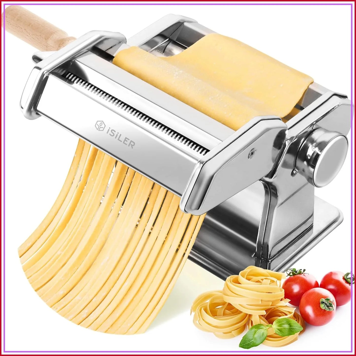 3-in-1 Pasta Machine: 9 Thickness Settings, Dough Rollers & 2 Cutters, Stainless Steel, Durable & Easy Clean