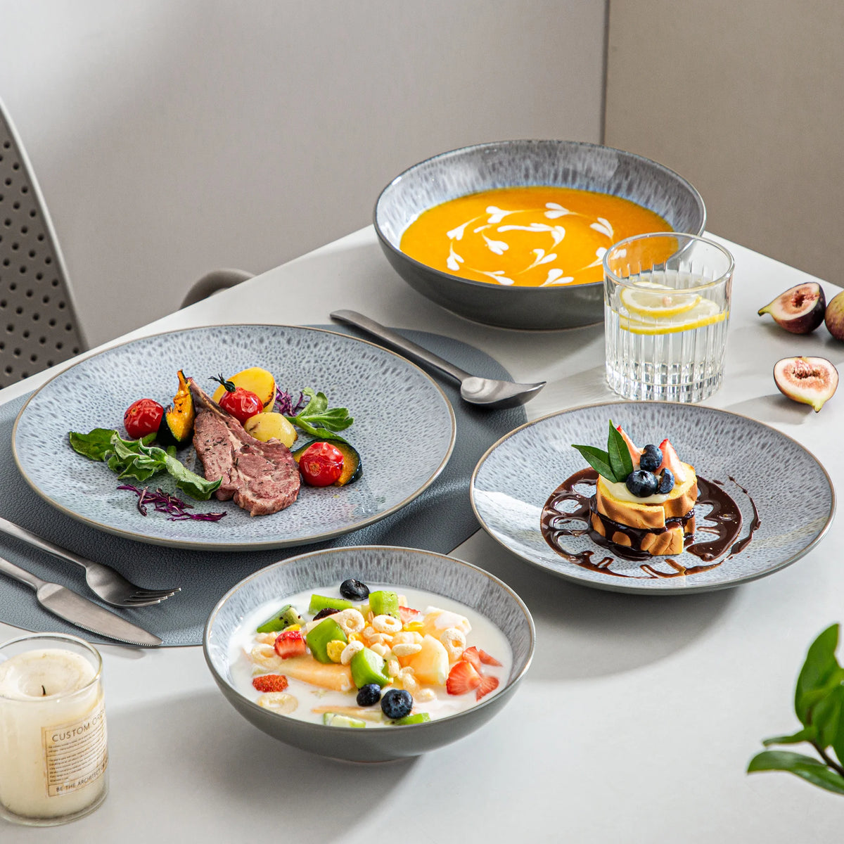 16/32/48 Piece Embossed Stoneware Tableware Set