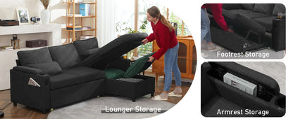 Sofa Bed Sleeper w/Pull Out and Storage,USB, Cup Holder