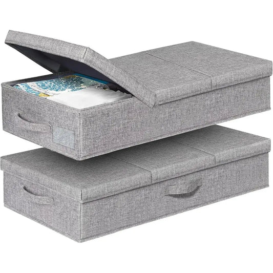 Under Bed Storage With Lids, 2 Pack Large Storage Containers W/ 3 Handles, Stackable