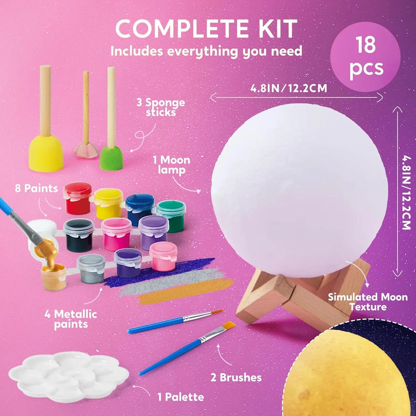 DIY 3D Moon Night Light For Kids, Paint Your Own Moon Lamp Kit