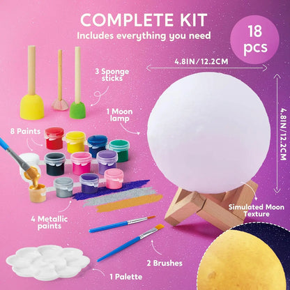 DIY 3D Moon Night Light For Kids, Paint Your Own Moon Lamp Kit