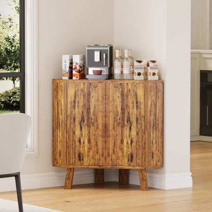 Farmhouse Corner Storage Cabinet with Adjustable Shelf, Industrial Wooden Corner Table
